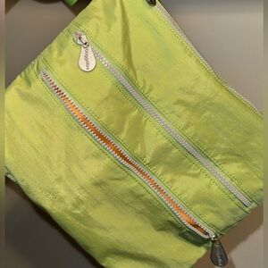 EUC Baggallini Four Zipper Crossbody Organizer - Lime Green with Orange Interior